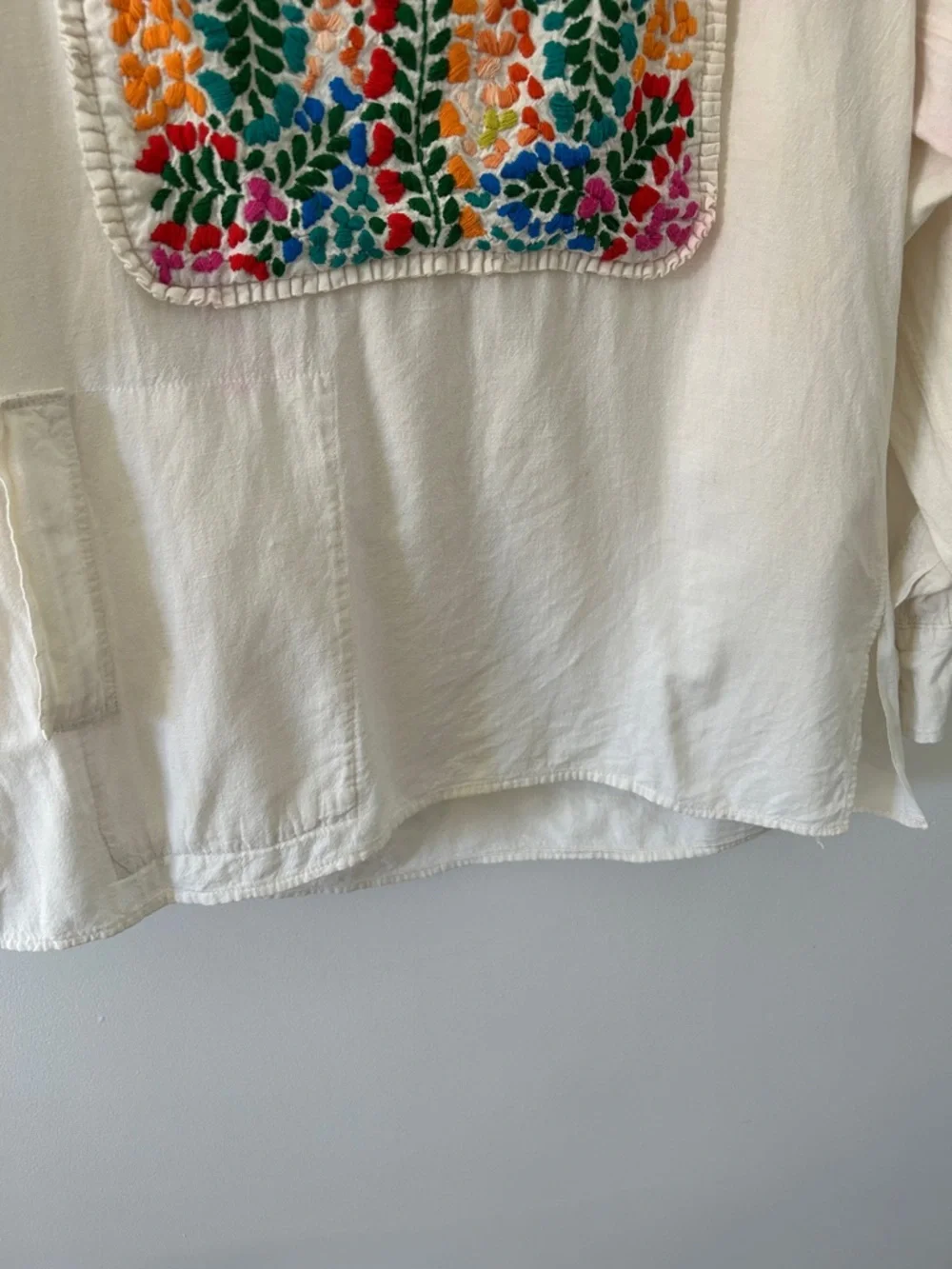 Vintage Embroidered Boho Pullover Top - Hippie Floral Bib and Wide Collar - Picture 5 of 16